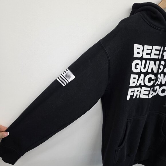 Independent Trading Co Mens L Black Graphic Hoodie Beer Bacon Guns Freedom USA - Picture 5 of 11